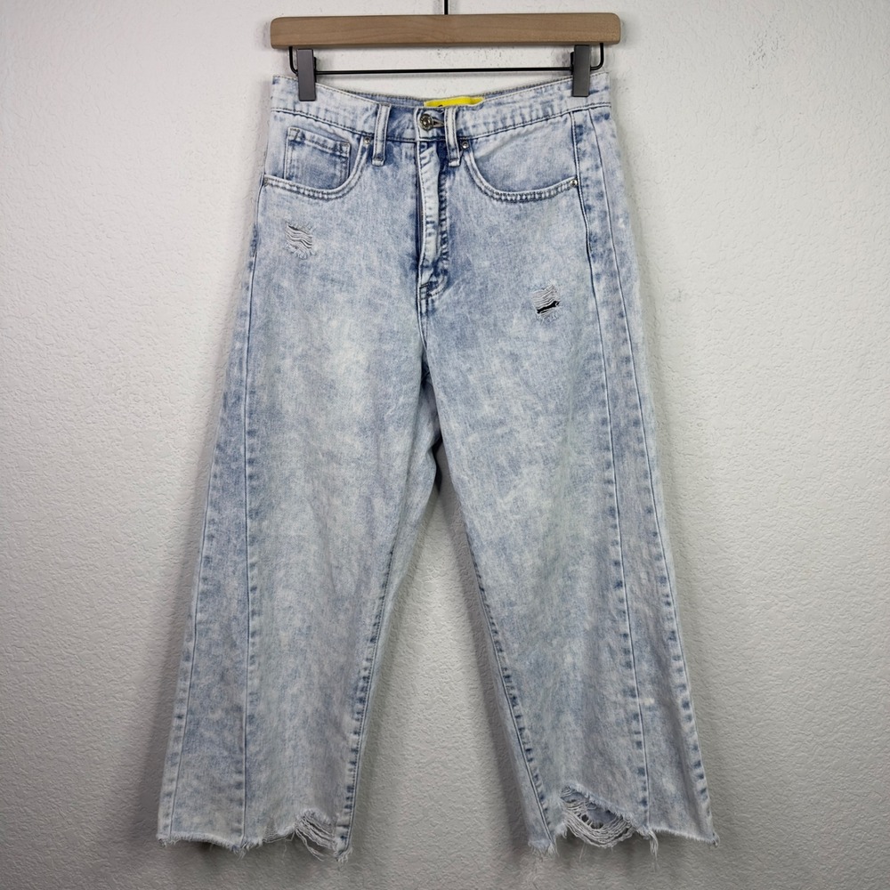 Circus NY Jeans Womens 25 Light‎ Blue Acid Wash Distressed Wide Leg Crop Grunge